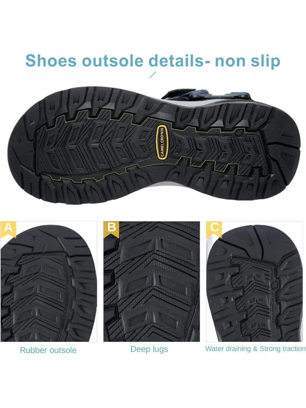 Mens Light Blue Black Arch Support Open Toe Waterproof Hiking Sport Sandal Shoes